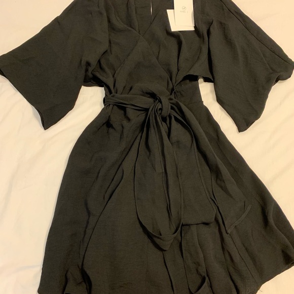 Black Wrap Mini Dress W/Tags (Small) - Picture 1 of 6